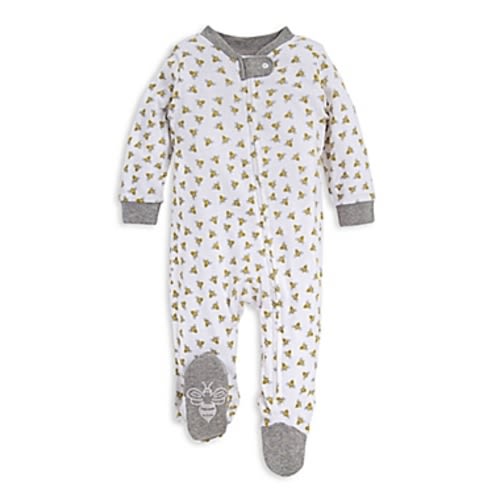 Burt's Bees Baby® 0-3 Months Honey Bee Organic Cotton Footie in White/GreyBurt's Bees Baby®