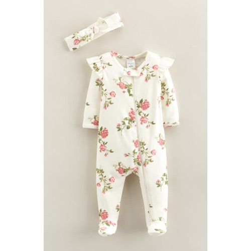 Zip Front Footie & Headband Set, Newborn