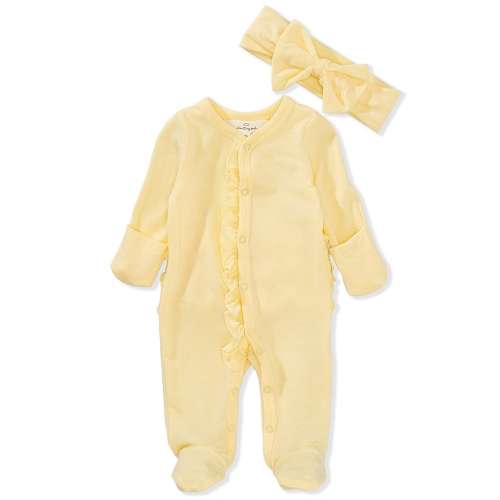 Starting Out Baby Girls Long Sleeve Ruffle Footie Coverall & Matching Bow Headband Set