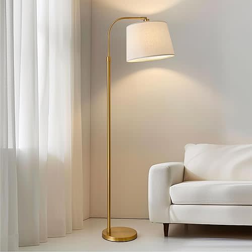Oneach 62" Gold Floor Lamp for Living Rooms Tall Arc Standing Lamps for Bedrooms Industrial Corner Nursery Girls Kid Vintage Mid-Century Modern Reading Light Office Antique Brass Shade Lantern