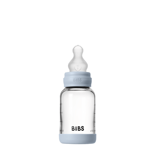 Baby Glass Bottle Set 120ml Silicone - Baby Blue