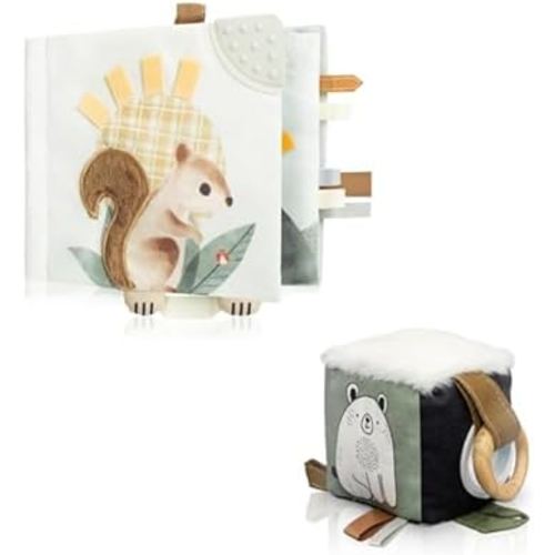 ZICOTO Soft Toy Baby Book and Toy Block Bundle - Cute Sensory Toys for Babies 0-3 and 0-6 Months