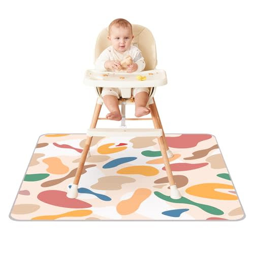 Innokids Baby Splat Mat for Under High Chair 51 x 51 Inch Waterproof and Washable Splash Mat Anti-Slip Floor Protector Under HighChair Mess Prevention (51" x 51", Color Blocks)