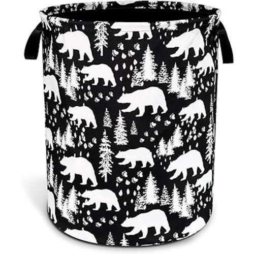 Bear Laundry Basket Forest Bear Paw Foldable Oxford Cloth Funny Tote Bag Laundry Hamper Clothes Storage Bucket Toy Organizer For Bathroom/Laundry Storage/Bedroom 18.9x16.5 Inch
