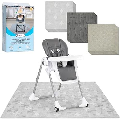 Graco Baby Disposable Splat Mats, 3 Subtle Designs 30 PACK (10 Each) 47" x 40” | Biodegradable & Compostable, Eco-Friendly Floor Protector, Under High Chair for Baby Led Weaning, Home & Restaurant Use