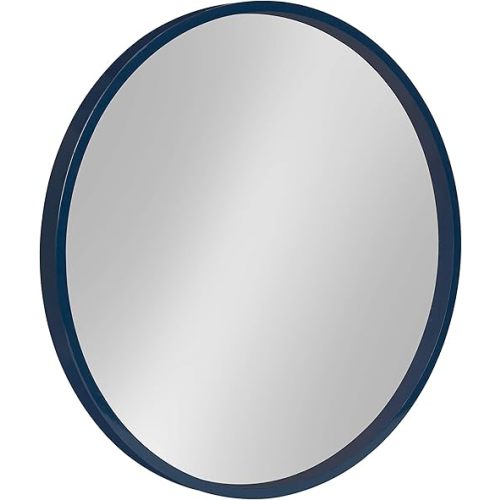 Kate and Laurel Travis Round Wood Wall Mirror, 21.6" Diameter, Navy Blue, Modern Wall Décor Accent