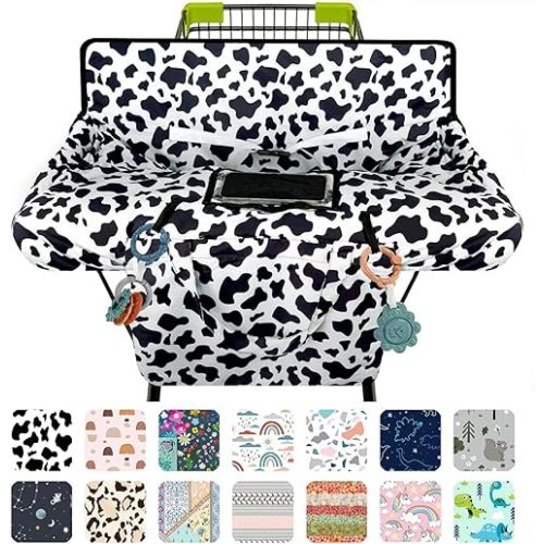 Shopping Cart Cover for Baby 2-in-1 High Chair Cover with Safety Harness Multifunctional Cow Pattern Cart Covers for Babies Soft Padded Grocery Cart Cover for Baby Boy Girl