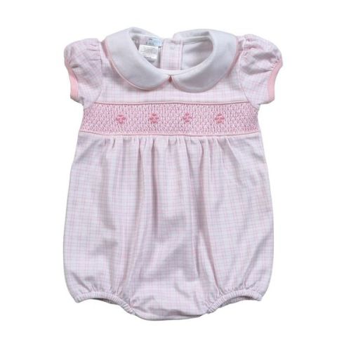 Baby Loren Pink Plaid Pima Smocked Bubble