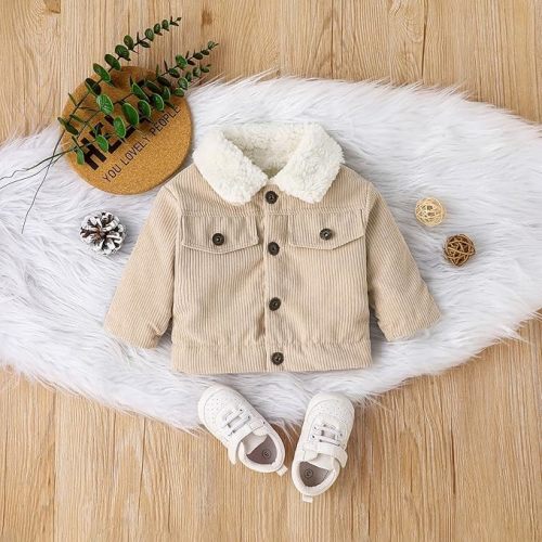 Noubeau Baby Boys Girls Corduroy Jacket Kids Toddler Sherpa Lined Top Lapel Button Down Thicked Warm Coat Winter Outerwear - 3-6 Months - Jacket-1