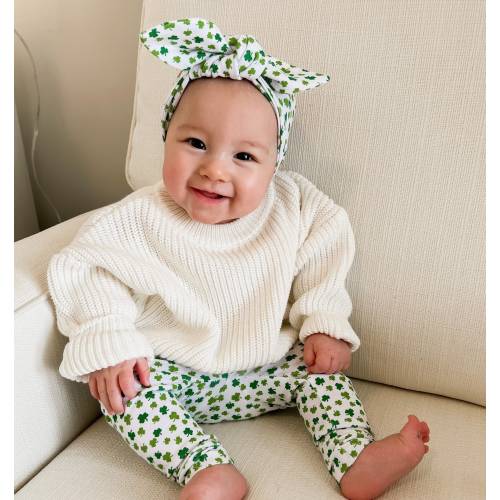 Dainty Shamrocks Leggings and/or Headband, Newborn Coming Home Outfit, Baby girl St Patrick&#39;s Day Clothes, Preemie Clothes, Toddler Outfit