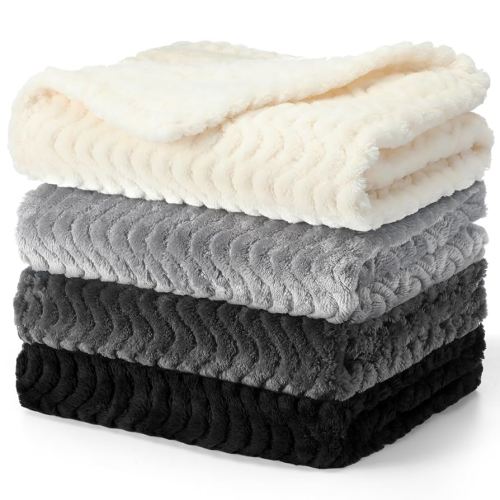 Frienda 4 Pcs Baby Fuzzy Blanket Fluffy Baby Blanket for Boys Girls Soft Warm Infant Newborn Toddler Receiving Nursery Bed Supplies, 32 x 24 Inch (Gray Black Color)