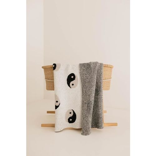 forever french Baby Plush Blanket | for Infant Toddler and Newborn | Receiving Blanket | 100% Microfiber Feather Yarn | Soft Warm Cozy for Crib Stroller & Travel | 45"x45" (Ying Yang)