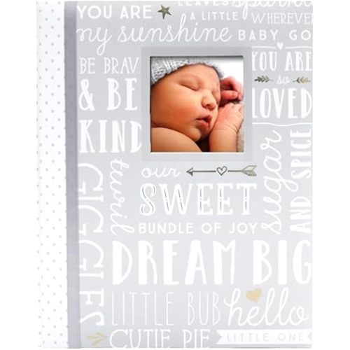 First 5 Years Dream Big Wordplay Baby Memory Book, Gender-Neutral Baby Keepsake for New and Expectant Parents, Pregnancy And Milestone Journal, Gray