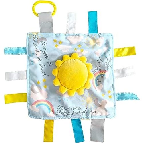 Baby Jack & Co 10x10 Sunshine Lovey Tag Toys for Babies - Baby Toys - Toys for Baby - Soft & Safe - Learn Shapes & Colors - Ideal Baby Toy & Baby Gift - BPA Free w/Stroller Clip