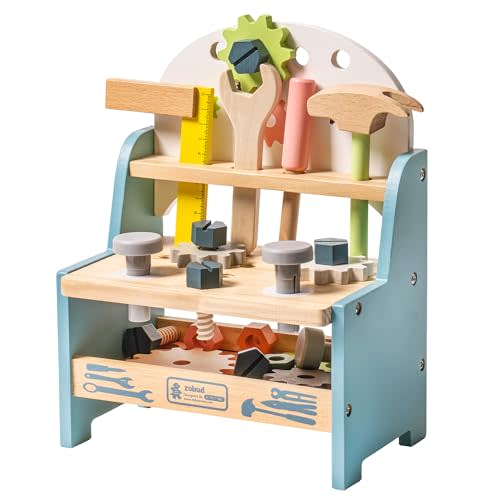 ROBUD Mini Wooden Play Tool Workbench Set for Kids Toddlers - Construction Toys Gift for 36 Months 3 4 5 Years Old Boys Girls