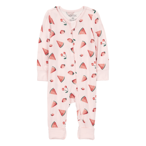 Baby Girl Fruit Print 2-Way Zip PurelySoft Convertible Foot Sleep & Play Pajamas - Pink