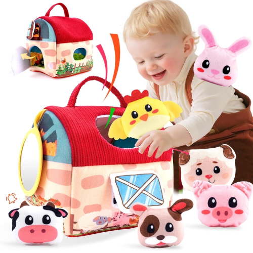 Baby Toys 6-12 Months, Surprise Barn with Stuffed Farm Animals, Montessori Learning Toys for 12-24 Month Old Baby, Sensory Balls Toys for 1 Year Old Boy Girl Gifts