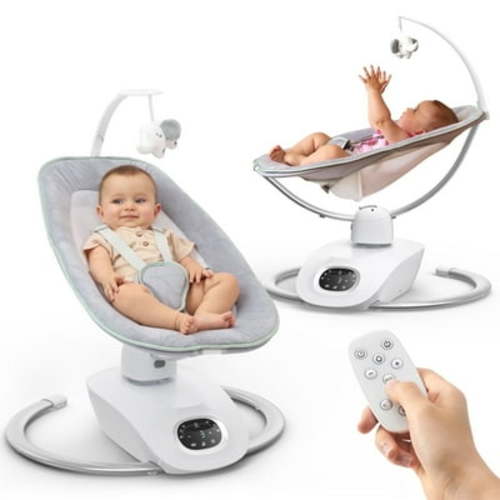 Momcozy Baby Swing, Electric Baby Bouncer for Infants, 6 Motions & 4-Speeds, Remote Control, 8 Preset Lullabies, up to 20 lbs