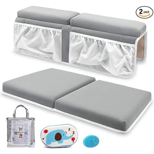 Bath Kneeler and Elbow Rest Pad Set for Baby Bathtub, Thick Non-Slip Bathing Kneeling Mat Cushion Quick Drying Bathtub Knee Saver with Arm Support and Pockets for Bathroom Bathing time Comfort, Gray - Grey