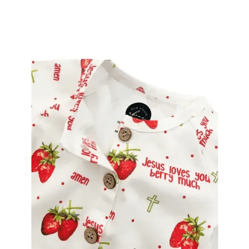 Jesus Loves You Berry Much Strawberry Jumpsuit – OUR HOUSE ABOVE