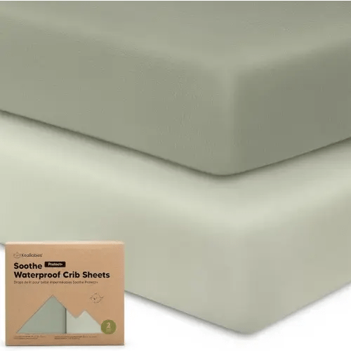 2-Pack Waterproof Crib Sheets for Girl, Boy - Organic Cotton 52X28 Fitted Crib Sheets Neutral, Crib Mattress Protector Sheets, Soft Toddler Bed Sheets, Washable Infant Fitted Baby Crib Sheets(Lichen)