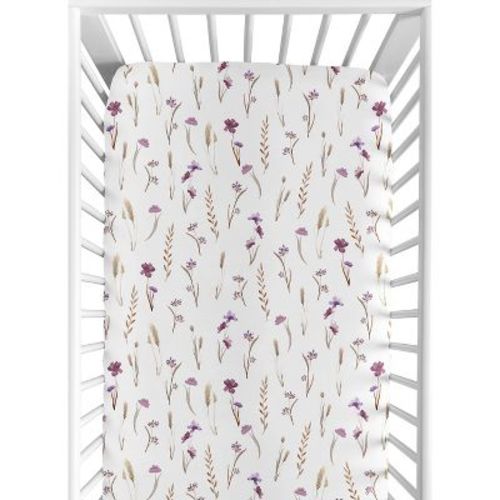 Sweet Jojo Designs Girl Baby Fitted Crib Sheet Watercolor Floral Garden Purple and Taupe