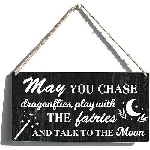Nursery Sign Gift Farmhouse May You Chase Dragonflies Play with the Fairies Wooden Hanging Sign Plaque Rustic Wall Art Decor for Home Decoration 12 x 6 Inches