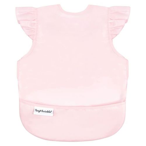 Tiny Twinkle Mess-Proof and Waterproof Baby Bib/Apron with Ruffled Shoulder, Machine Washable and BPA-Free (Rose, Small 6-24 Months)