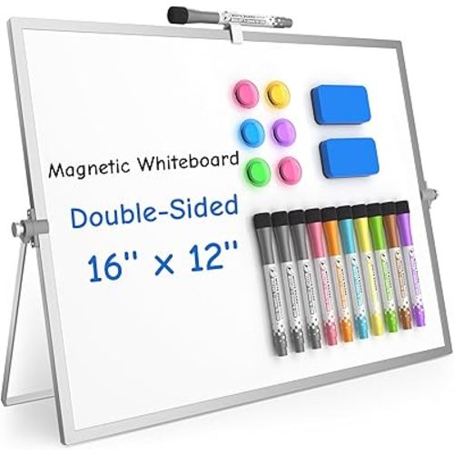 Grtard Dry Erase Magnetic White Board, 16''x12'' Double-Sided Desktop Whiteboard with Stand, Portable Small Whiteboard Set, Dry Erase Board for Drawing, ToDo, Office, Home, School