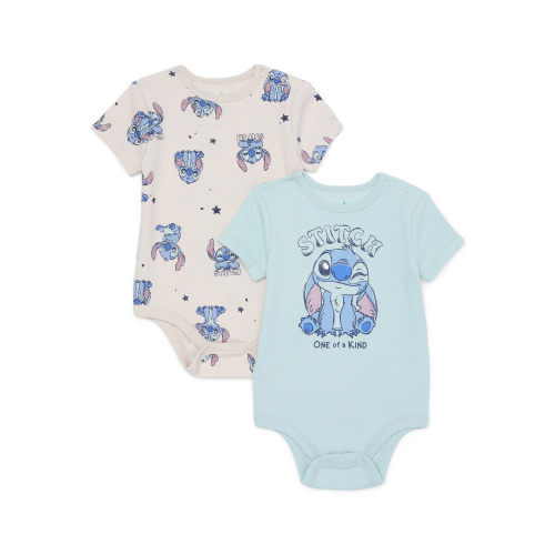 Disney Lilo & Stitch Baby Girls Print Bodysuit with Short Sleeves, 2-Pack, Sizes 0M-24M