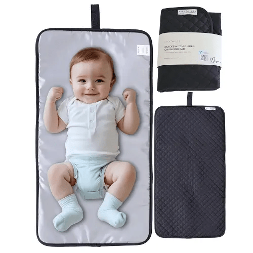 Diaper Changing Pad Portable with Magnetic Latches, Baby Diaper Changing Mat, Travel Pad for Diaper Bag, Baby Essentials, Wipeable & Waterproof Mat (Black Twill, Regular)