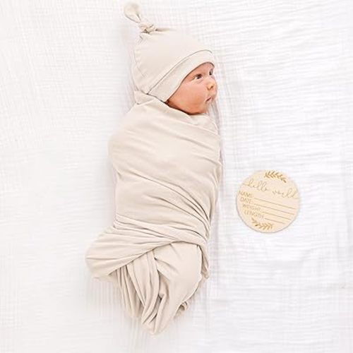 Baby Newborn Receiving Blanket with Matching Headband and Beanie Set Baby Swaddle Nursery Swaddle Wrap