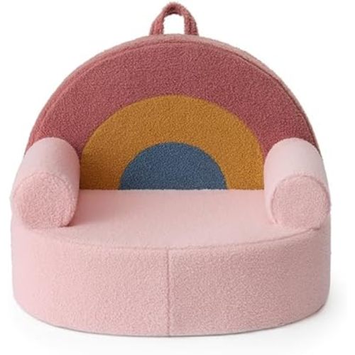 Blissful Diary Toddler Chair Comfy, Foam Kids Chair with Soft Teddy Plush, Toddler Reading Chair with Cute Rainbow Designs- Blush Pink