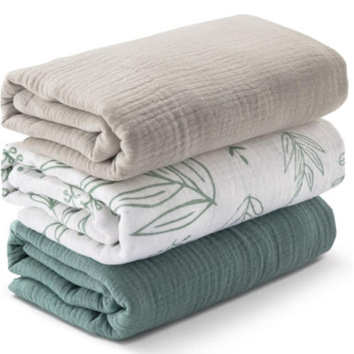 Muslin Swaddle Blankets for Newborn, 3 Pack Breathable Soft Receiving Blanket, Large 38 x 40 inches Swaddle Wrap Burping Clothes, Essentials Infant Shower Items, Toddler Gift (Bright Colors)