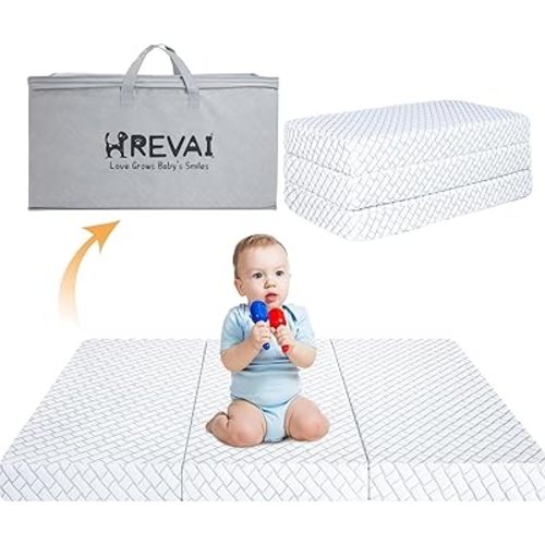 Pack and Play Mattress,38x26 Trifold Pack N Play Mattresses with Breathable High Density Soft&Foam Memory Foam,Baby Mattress for Pack and Play with Machine-Washable Cover,Travel Bag
