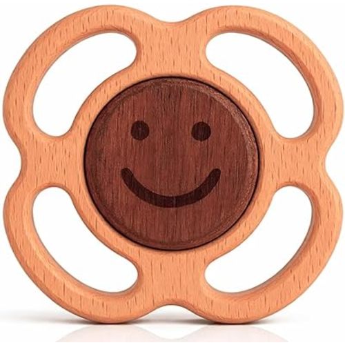 Wooden Baby Rattle & Teething Ring Flower | Natural Montessori Teething Toy Babies 0-3 3-6 6-12 Months | Non-Toxic Organic Hardwood Teether | Safe Sensory Toy Boys Girls | Baby Gift