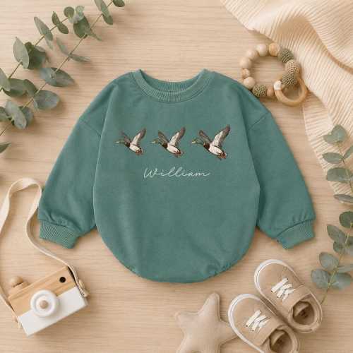 Personalized Duck Hunting Baby Romper, Custom Name Infant Bodysuit, Mallard Outfit