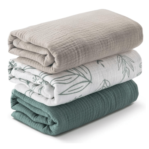 Muslin Swaddle Blankets for Newborn, 3 Pack Breathable Soft Receiving Blanket, Large 38 x 40 inches Swaddle Wrap Burping Clothes Diapers, Essentials Infant Shower Items, Toddler Gift (Rainbow & Grid)