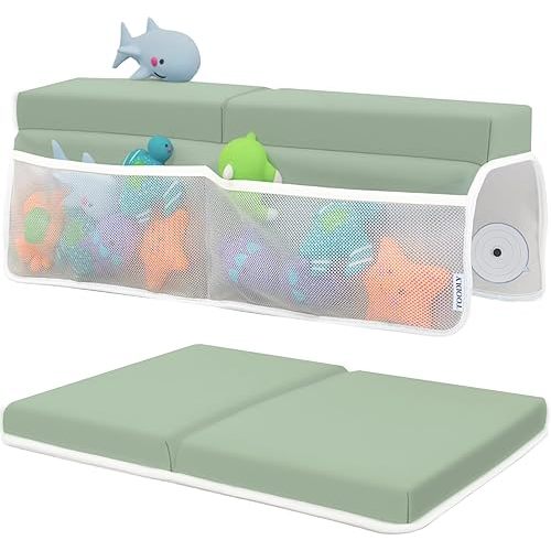 Bath Kneeler and Elbow Rest Pad Set - Baby Support for Knees and Elbows - Kneeler with Memory Foam and Bath Toys Organizer - Ideal Kneeling Pad for Bathing Baby - Green