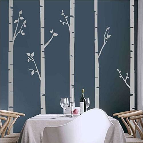 244cm Tall Unique 5 White Birch Trees with Branches Huge Size Wall Stickers for Kids Room Nursery Baby Wall Decals D641 (Light Grey)