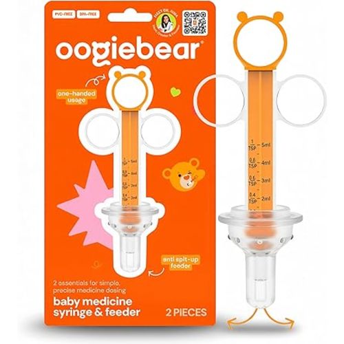 oogiebear Baby Medicine Syringe & Feeder, One Handed Accurate Medication Dispenser, Anti Spit-Up Feeder, BPA Free