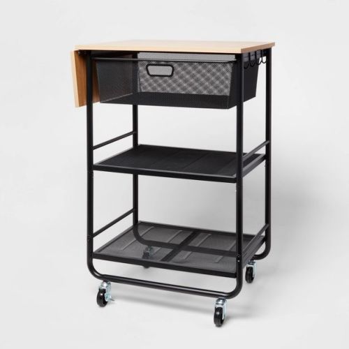 Metal Storage Cart With Mesh Drawer And Wood Top White - Brightroom™