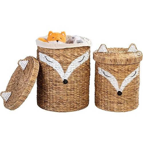 Honey-Can-Do Set of Two Fox Shaped Storage Baskets with Lid, Natural STO-09151 Natural Small