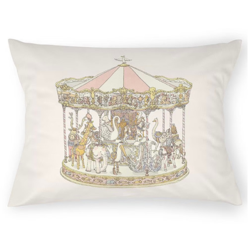 Atelier Choux Paris Satin Pink Carousel Print Decorative Nursery Pillow