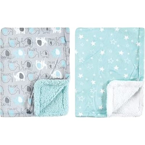 Luvable Friends Unisex Baby Plush Blanket with Sherpa Back, Boy Basic Elephant, One Size