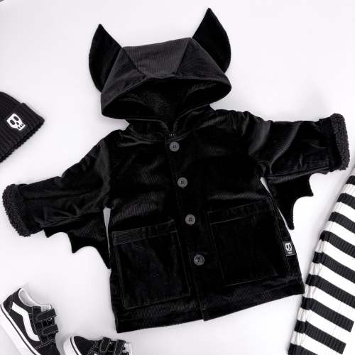 NOT SO BASIC CORD BLACK BAT EAR COAT