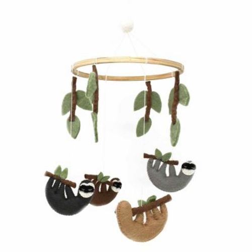 Slickblue Beautifully Crafted Sloth Mobile - 6"x19" Hand-Felted Wool Decor, Perfect for Nursery or Kids' Room
