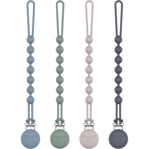 Cuddle Campus Silicone Pacifier Clip Holder with One Piece Design, Pack of 4 Soft Flexible Binky Clips with Texture for Baby Boy and Girl Set 6(0-6M)