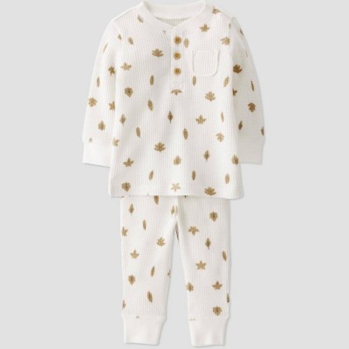 Little Planet by Carter’s Baby 2pc Leaf Print Top and Bottom Set - Off-White, Size: 3M