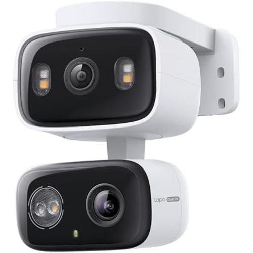 Tapo 2K Indoor/Outdoor Dual Lens Pan/Tilt Wired Security Camera - 125° Wide-Angle View + 6mm Zoom, Motion Track, Person/Vehicle Detection, Local Storage or Optional Cloud, C246D
